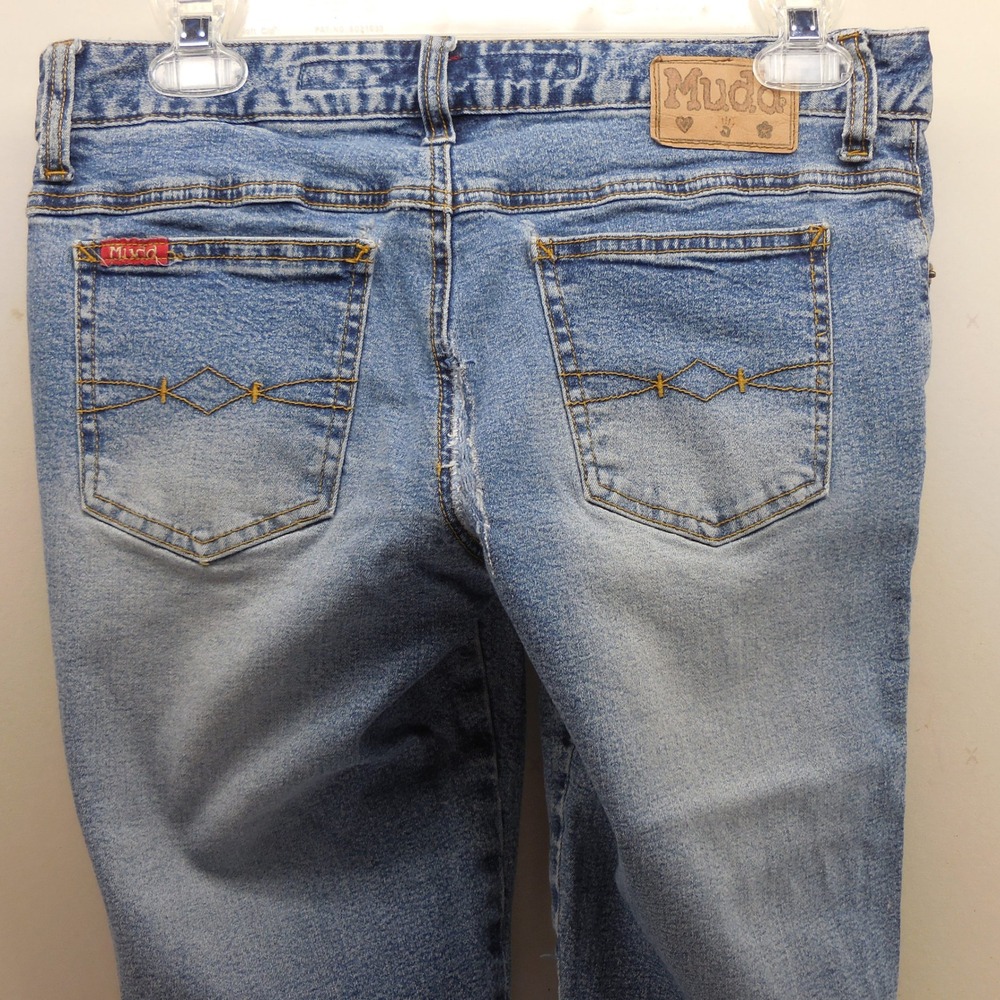 Mudd Vintage Flare Jeans Blue Denim Olive Contrast Button Detail‎ Y2K 30x30